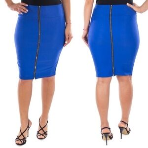 Women Pencil Skirt with Zipper, D-4031, Royal Blue